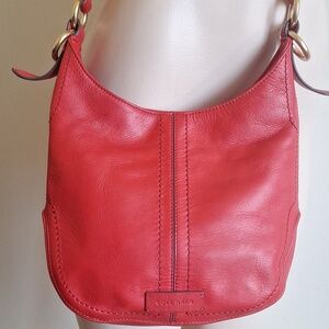 Cole Haan Red Soft Leather Hobo Shoulder Bag Gold Ring Hardware